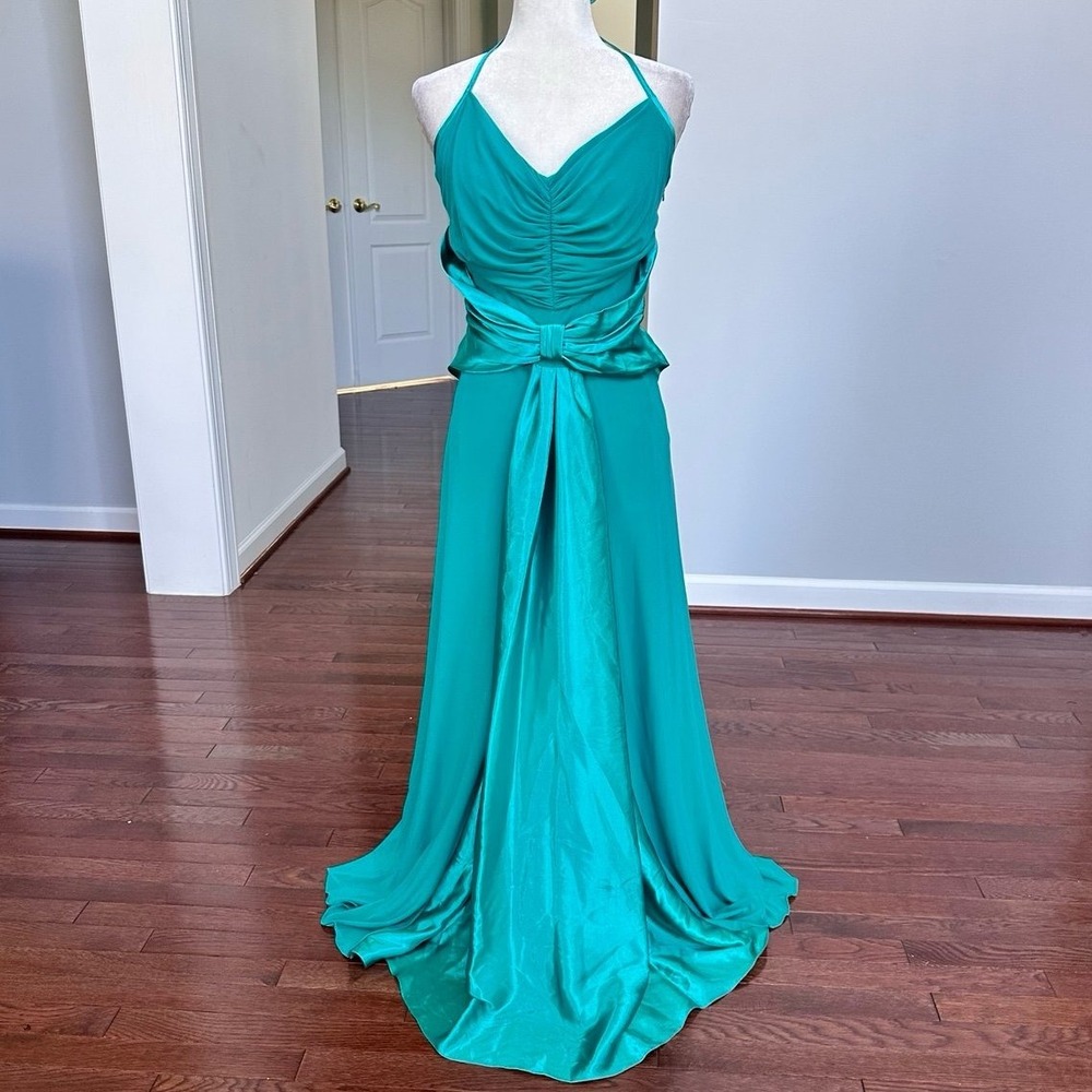 Made in USA Scott McClintock Blue Teal Elegant Feminine Gown Dress‎ Size 14